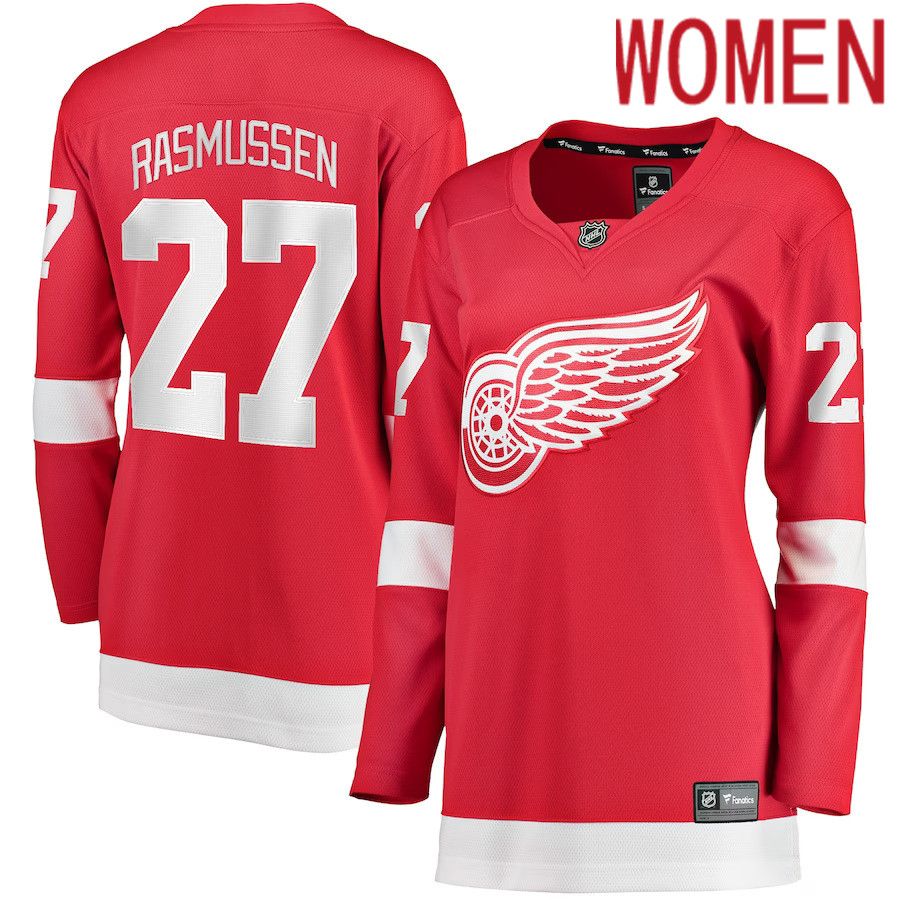Women Detroit Red Wings #27 Michael Rasmussen Fanatics Branded Red Home Breakaway Player NHL Jersey->women nhl jersey->Women Jersey